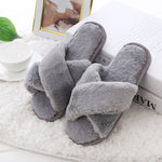 Faux-Fur Plush Crossband Slippers