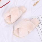 Faux-Fur Plush Crossband Slippers