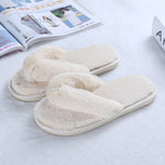 Faux-Fur Plush Crossband Slippers