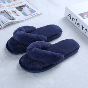 Faux-Fur Plush Crossband Slippers