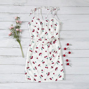 Cherry Print Sleeveless Mini Dress